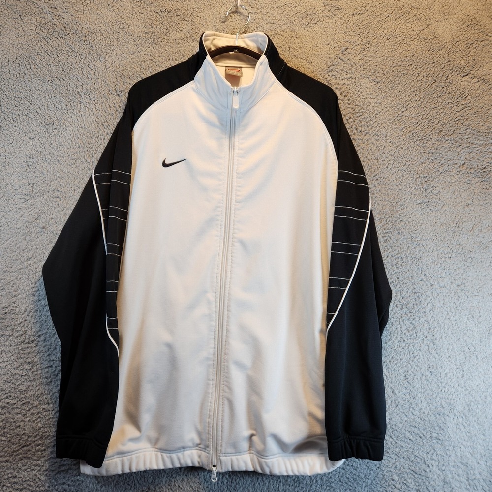 Nike Jacket Mens Large White Swoosh Logo Raglan Long Sleeve‎ Mock Neck Full Zip